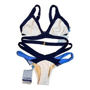 LES CANEBIERS Two-piece swimsuit in Sky/Navy NWT